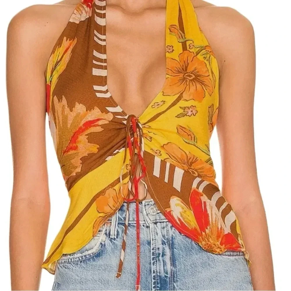 Free People Floral V Neck Hot Tropics Flowy Petals Boho Top - Picture 3 of 10